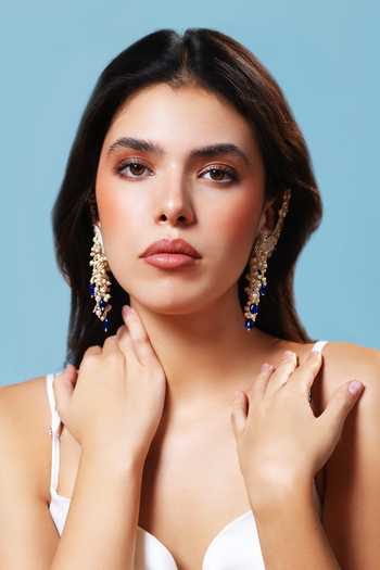 Shop_Krutiarts_Gold Plated Shivranjani Lotus Motif Embroidered Earcuffs _at_Aza_Fashions