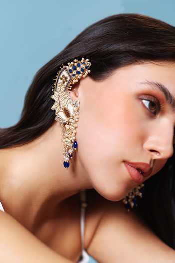 Buy_Krutiarts_Gold Plated Shivranjani Lotus Motif Embroidered Earcuffs _Online_at_Aza_Fashions