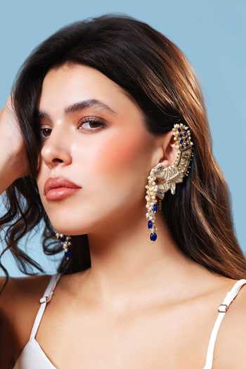 Buy_Krutiarts_Gold Plated Shivranjani Lotus Motif Embroidered Earcuffs 
