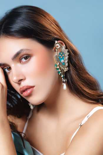 Buy_Krutiarts_Multi Color Padmini Sparrow Embroidered Earcuffs _at_Aza_Fashions