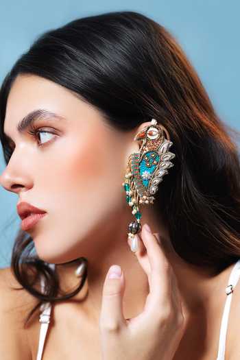 Shop_Krutiarts_Multi Color Padmini Sparrow Embroidered Earcuffs _at_Aza_Fashions