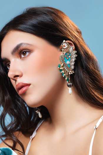 Krutiarts_Multi Color Padmini Sparrow Embroidered Earcuffs _Online_at_Aza_Fashions