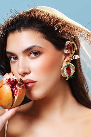 Shop_Krutiarts_Multi Color Padmaja Pomegrante Embroidered Earcuffs _at_Aza_Fashions