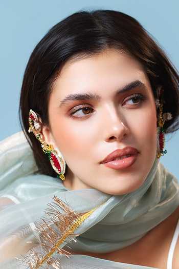 Krutiarts_Multi Color Padmaja Pomegrante Embroidered Earcuffs _Online_at_Aza_Fashions