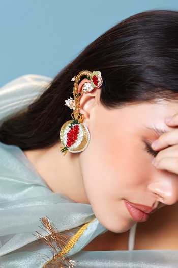 Buy_Krutiarts_Multi Color Padmaja Pomegrante Embroidered Earcuffs _Online_at_Aza_Fashions