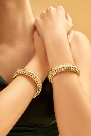 Nazaakat By Samara Singh_White Crystals Gold Plated Stone Studded Bangle Set _at_Aza_Fashions