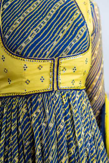 BAISE GABA_Blue Chiffon, Muslin Crew Neck, Saanjh Embellished Koti Jacket And Anarkali Set _at_Aza_Fashions