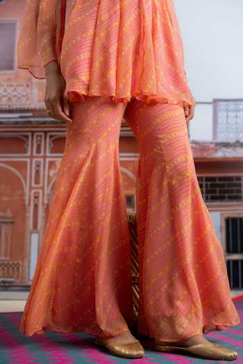 BAISE GABA_Pink Chiffon Square Neck Teej Printed Kurta And Sharara Set _Online_at_Aza_Fashions