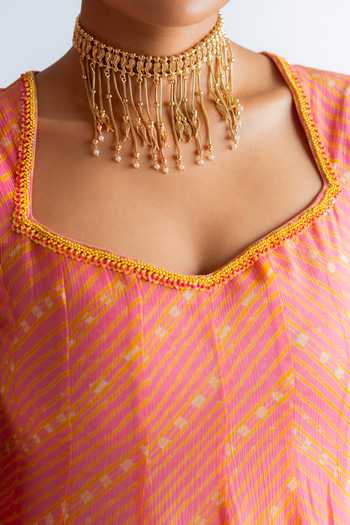 Shop_BAISE GABA_Pink Chiffon Square Neck Teej Printed Kurta And Sharara Set 