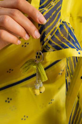 Shop_BAISE GABA_Yellow Chiffon, Muslin V-neck Hariyali Printed Saree With Blouse _Online_at_Aza_Fashions