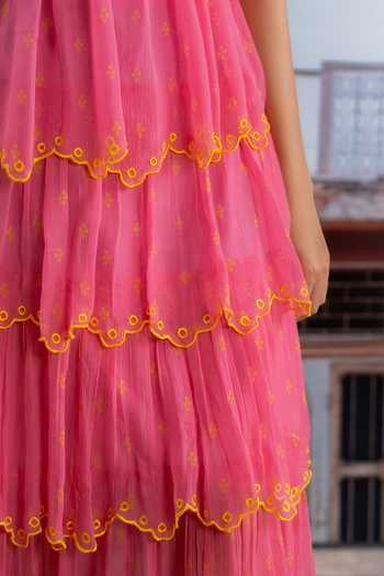 Buy_BAISE GABA_Fuchsia Chiffon V-neck Heer Tiered Dress 