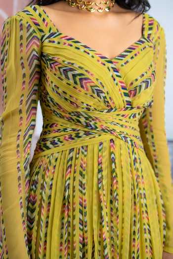 Buy_BAISE GABA_Yellow Chiffon V-neck Surayi Printed Dress 
