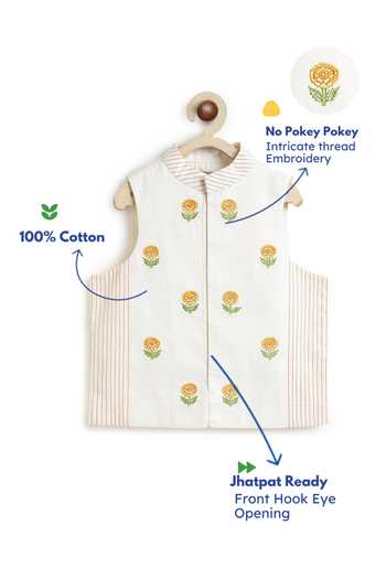 Buy_Tiber Taber_Cream Cotton Embroidery Bundi _Online_at_Aza_Fashions
