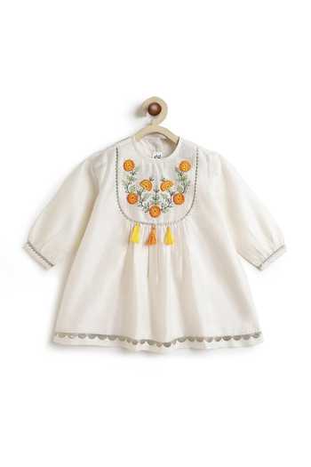 Buy_Tiber Taber_Orange Cotton Marigold Embroidered Kurta Set _Online_at_Aza_Fashions