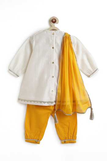 Shop_Tiber Taber_Orange Cotton Marigold Embroidered Kurta Set _at_Aza_Fashions