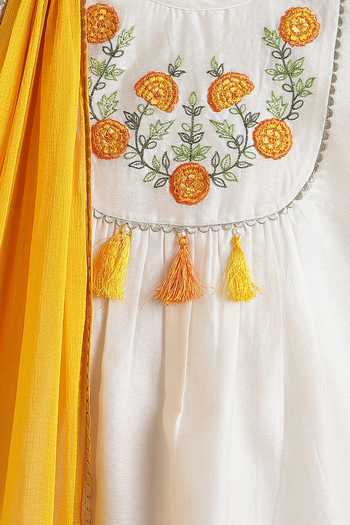 Shop_Tiber Taber_Orange Cotton Marigold Embroidered Kurta Set 