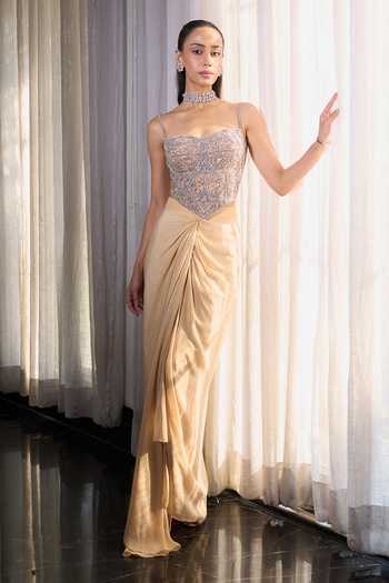 Buy_Ohaila Khan_Ivory Organza, Crepe, Tulle Crystals, Diamonds Hand Embroidered Corset Skirt Set _Online_at_Aza_Fashions