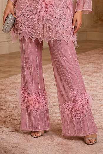 Shop_Amit GT_Pink Crepe, Tulle V-neck Embroidered Kurta And Sharara Set _Online_at_Aza_Fashions