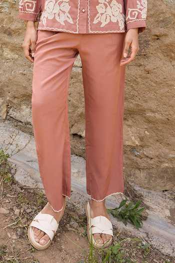 Shop_Ayaka_Brown Cotton V-neck Hand Embroidered Top With Pant _Online_at_Aza_Fashions