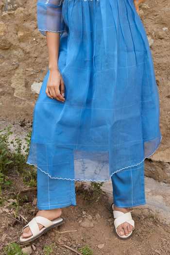Buy_Ayaka_Blue Cotton, Silk Organza Round Neck, Yes Hand Embroidered Kurta Set _Online_at_Aza_Fashions