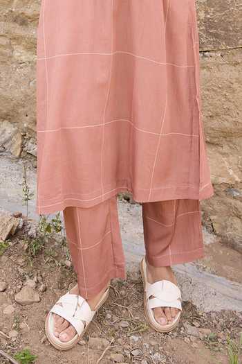 Shop_Ayaka_Brown Cotton Mandarin Collar Hand Embroidered Straight Kurta Set _Online_at_Aza_Fashions