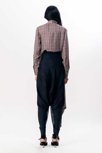 Shop_AK-OK_Multi Color Silk Collared Neck Draped Top And Dhoti Pant Set _at_Aza_Fashions