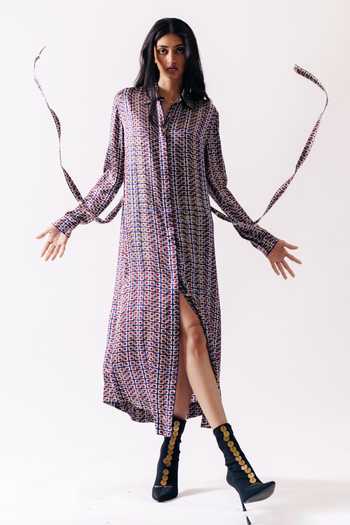 Buy_AK-OK_Multi Color Silk Collared Neck Printed Shirt Dress _Online_at_Aza_Fashions