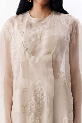 Shop_AK-OK_Ivory Organza Round Neck Embroidered Layered Angarkha Top And Trouser Set _Online_at_Aza_Fashions