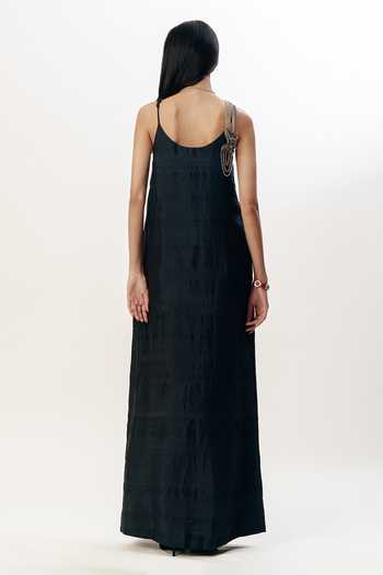 Shop_AK-OK_Black Silk Scoop Neck Cord Strappy Dress _at_Aza_Fashions