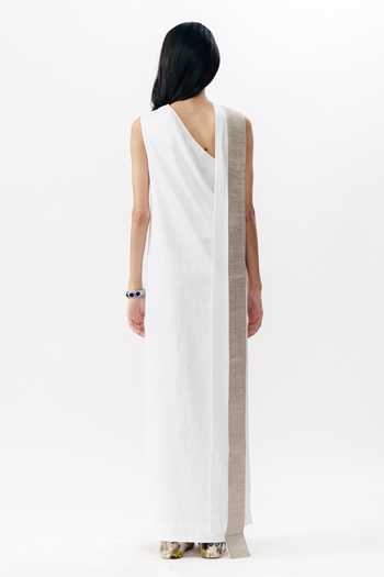 Shop_AK-OK_White Cotton One Shoulder Dress _at_Aza_Fashions
