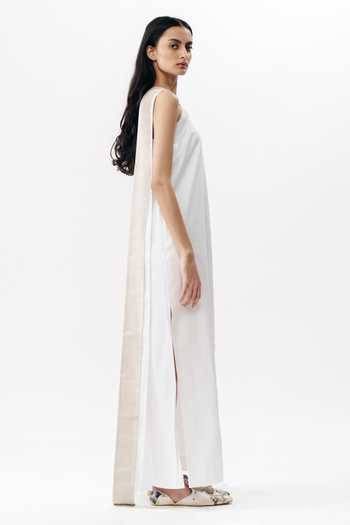 AK-OK_White Cotton One Shoulder Dress _at_Aza_Fashions