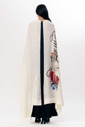 Shop_AK-OK_Multi Color Silk Open Neck Asymmetric Embroidered Cape _at_Aza_Fashions