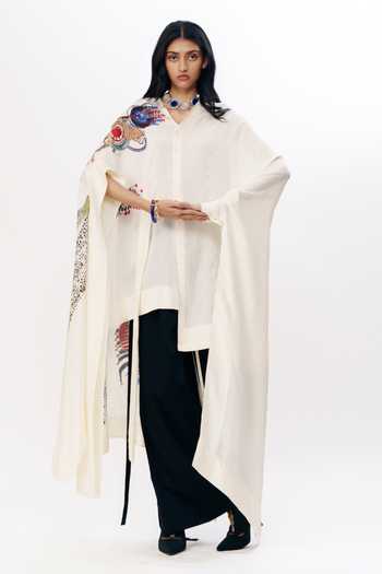 AK-OK_Multi Color Silk Open Neck Asymmetric Embroidered Cape _Online_at_Aza_Fashions