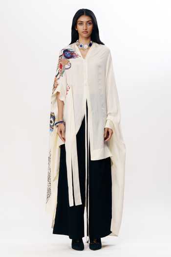 Buy_AK-OK_Multi Color Silk Open Neck Asymmetric Embroidered Cape _Online_at_Aza_Fashions