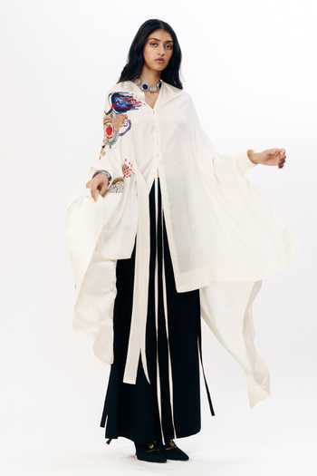 Shop_AK-OK_Multi Color Silk Open Neck Asymmetric Embroidered Cape _Online_at_Aza_Fashions