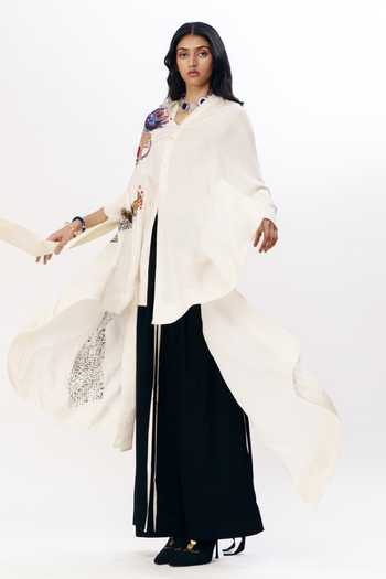 Shop_AK-OK_Multi Color Silk Open Neck Asymmetric Embroidered Cape 