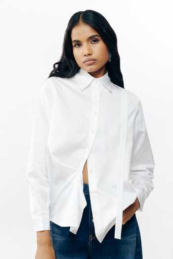 Buy_AK-OK_White Cotton Collared Neck Silver Bead Embroidered Shirt _at_Aza_Fashions