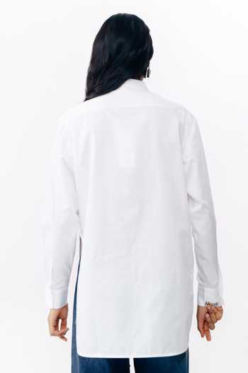 Shop_AK-OK_White Cotton Collared Neck Printed Patchwork Shirt _at_Aza_Fashions