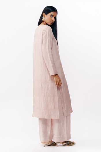 AK-OK_Pink Silk Round Neck, No Kurta And Trouser Set _Online_at_Aza_Fashions
