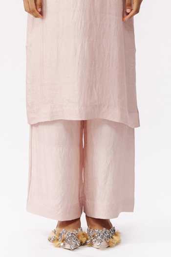 AK-OK_Pink Silk Round Neck, No Kurta And Trouser Set _Online