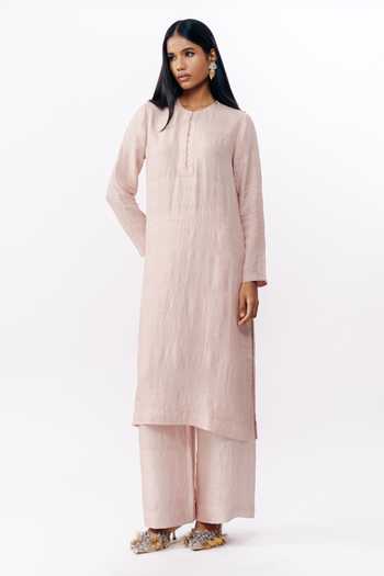 Buy_AK-OK_Pink Silk Round Neck, No Kurta And Trouser Set _Online