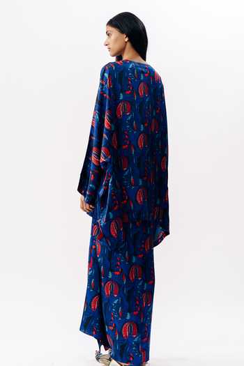 Shop_AK-OK_Multi Color Silk Round Neck Floral Print Boxy Kurta _at_Aza_Fashions