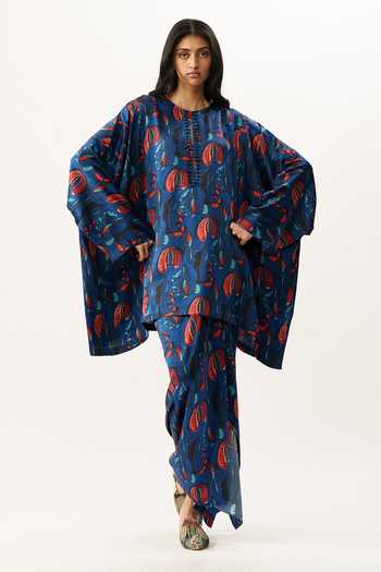 Buy_AK-OK_Multi Color Silk Round Neck Floral Print Boxy Kurta _at_Aza_Fashions