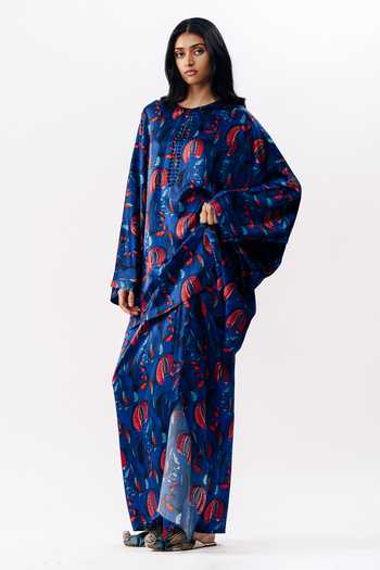 AK-OK_Multi Color Silk Round Neck Floral Print Boxy Kurta _at_Aza_Fashions