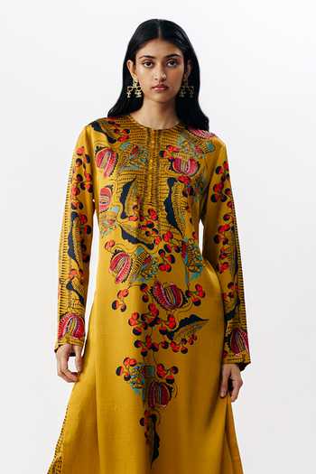 AK-OK_Multi Color Silk Round Neck, Yes Printed Kurta And Trouser Set _Online_at_Aza_Fashions