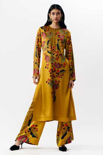 Buy_AK-OK_Multi Color Silk Round Neck, Yes Printed Kurta And Trouser Set _at_Aza_Fashions
