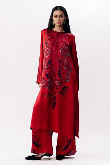 Buy_AK-OK_Multi Color Silk Round Neck Printed Kurta And Trouser Set _at_Aza_Fashions