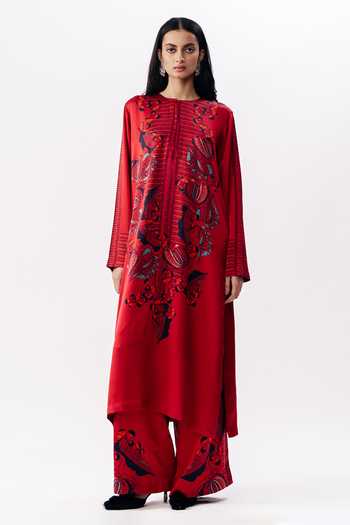 AK-OK_Multi Color Silk Round Neck Printed Kurta And Trouser Set _Online_at_Aza_Fashions