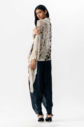 AK-OK_White Silk Collared Neck Printed Shirt _Online_at_Aza_Fashions