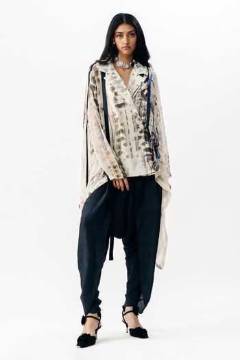 Buy_AK-OK_White Silk Collared Neck Printed Shirt _Online_at_Aza_Fashions